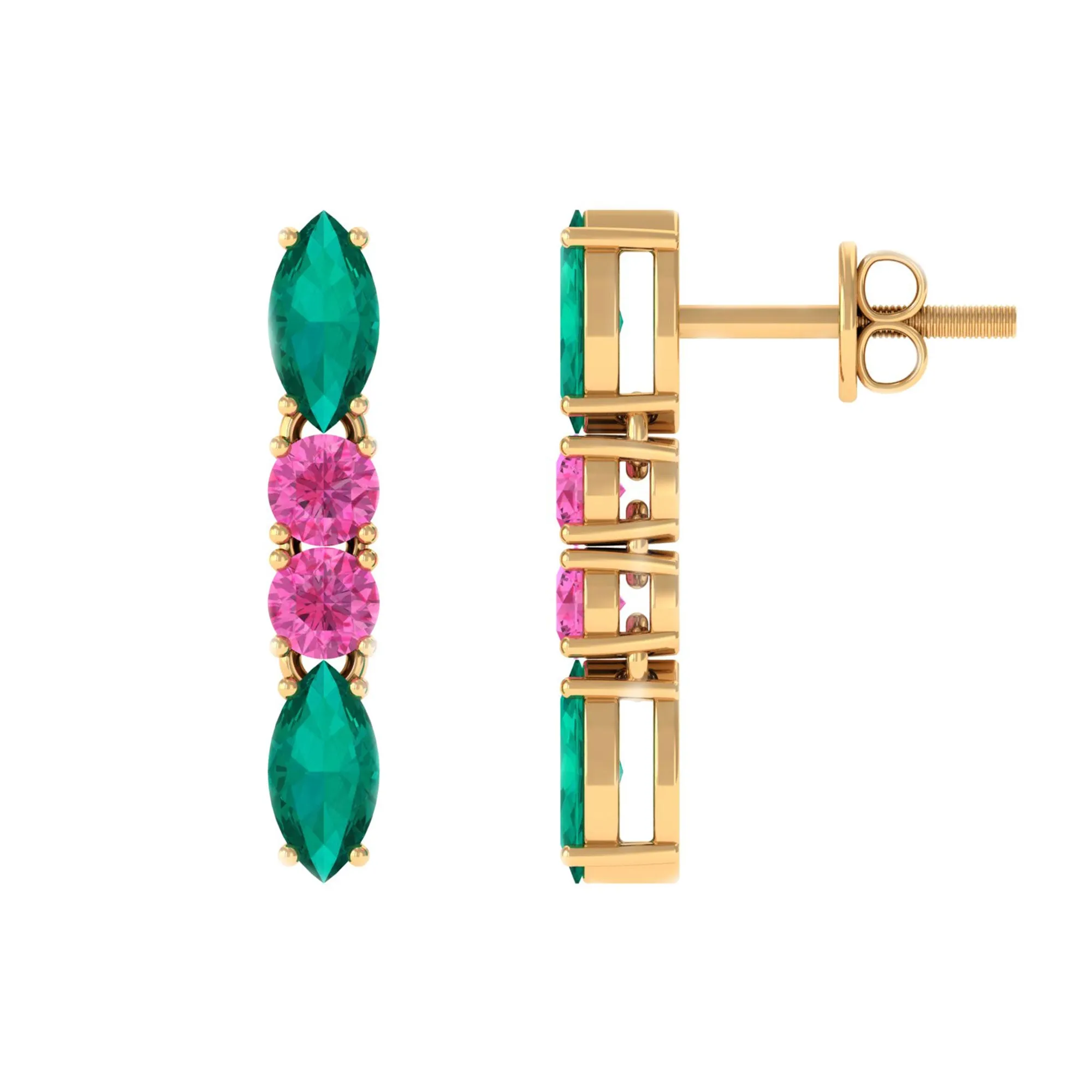 1.75 CT Marquise Emerald and Pink Sapphire Dangle Earrings