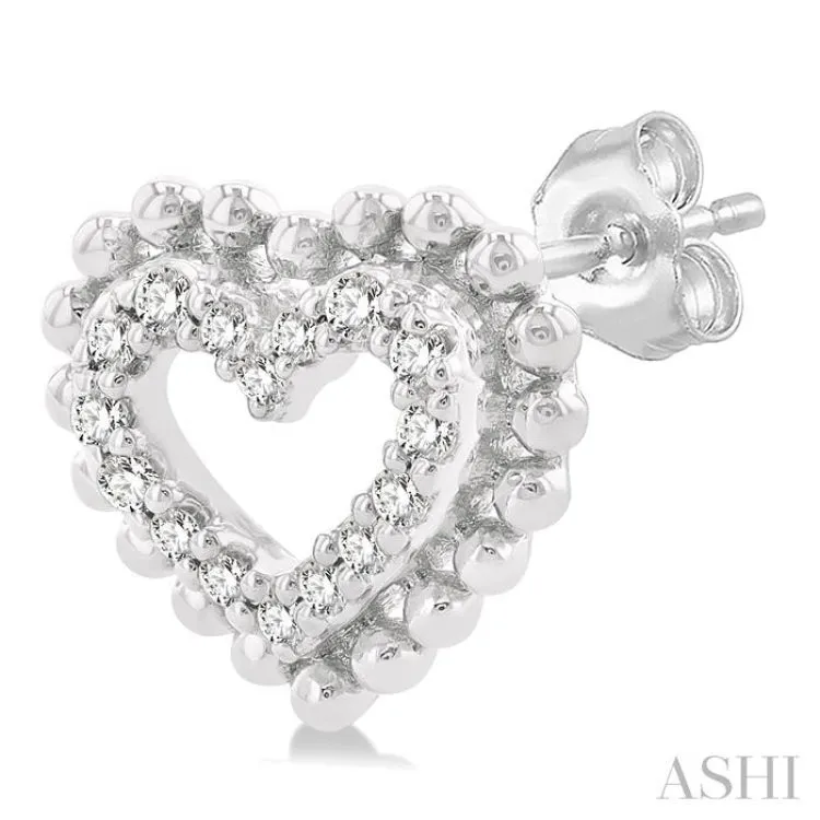 1/8 ctw Petite Heart Round Cut Diamond Fashion Stud Earring in 10K White Gold