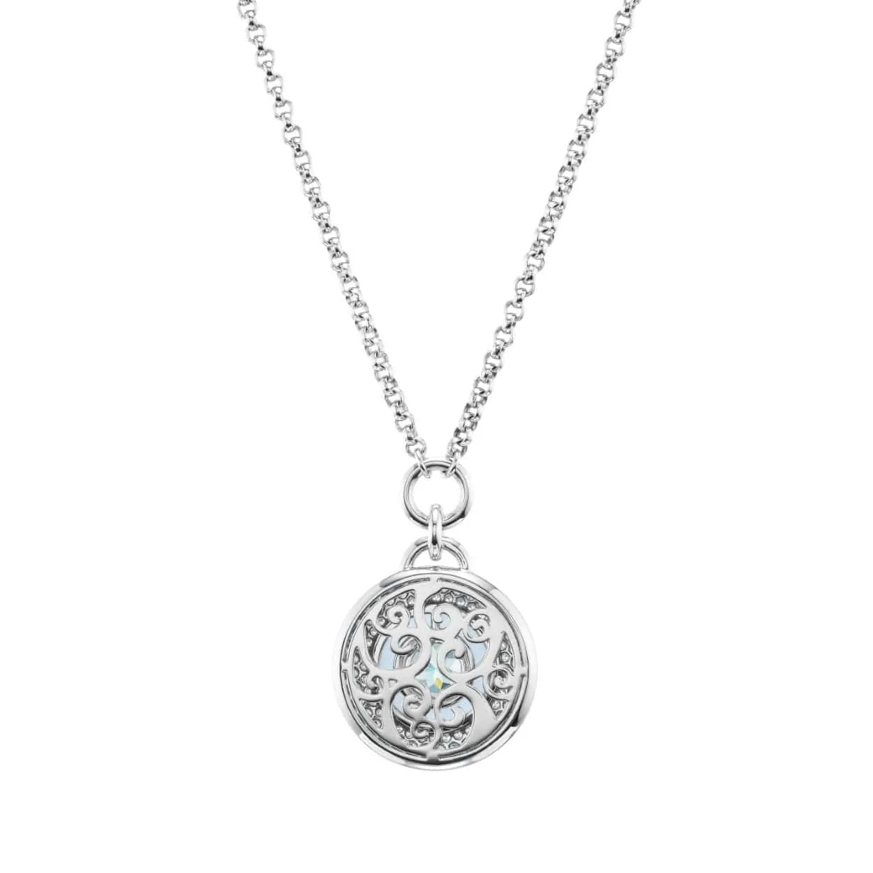 18K White Gold Aquamarine and Blue Sapphire Air Medallion Necklace