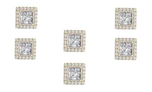 18k Yellow Gold Plated 1Ct Square Cut White Sapphire Set of Three Halo Stud Earrings