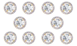 18k Yellow Gold Plated 2Ct Round White Sapphire Set Of Five Halo Stud Earrings