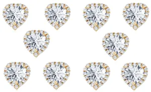 18k Yellow Gold Plated 4mm 1/2Ct Heart White Sapphire Set of Five Halo Stud Earrings