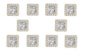 18k Yellow Gold Plated 6mm 1/2Ct Square Cut White Sapphire Set of Five Halo Stud Earrings