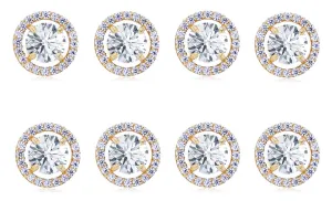 18k Yellow Gold Plated 6mm 1Ct Round White Sapphire Set Of Four Halo Stud Earrings