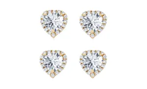 18k Yellow Gold Plated 6mm 2Ct Heart White Sapphire Set of Two Halo Stud Earrings