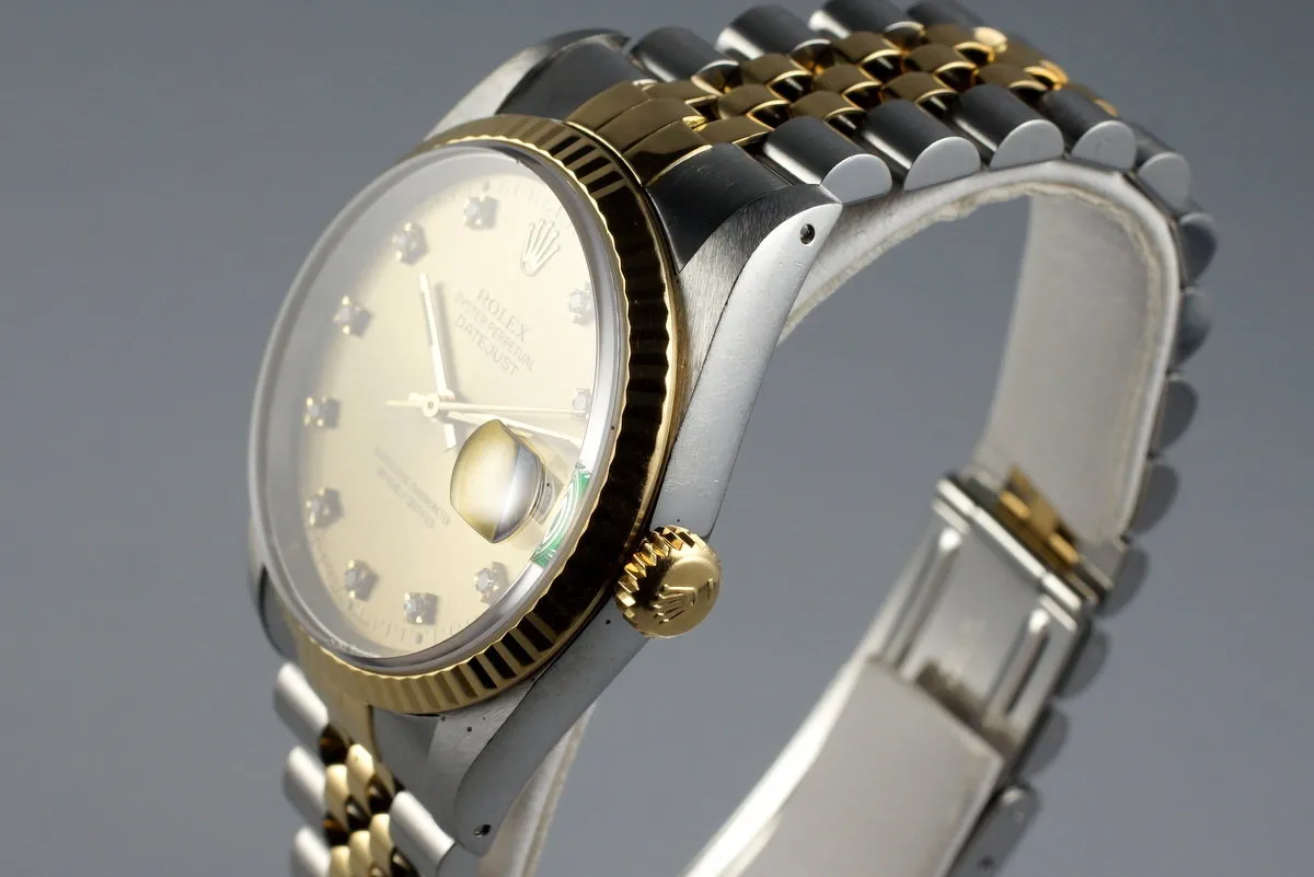 1990 Rolex Two Tone DateJust 16233 with Factory Champagne Diamond Dial