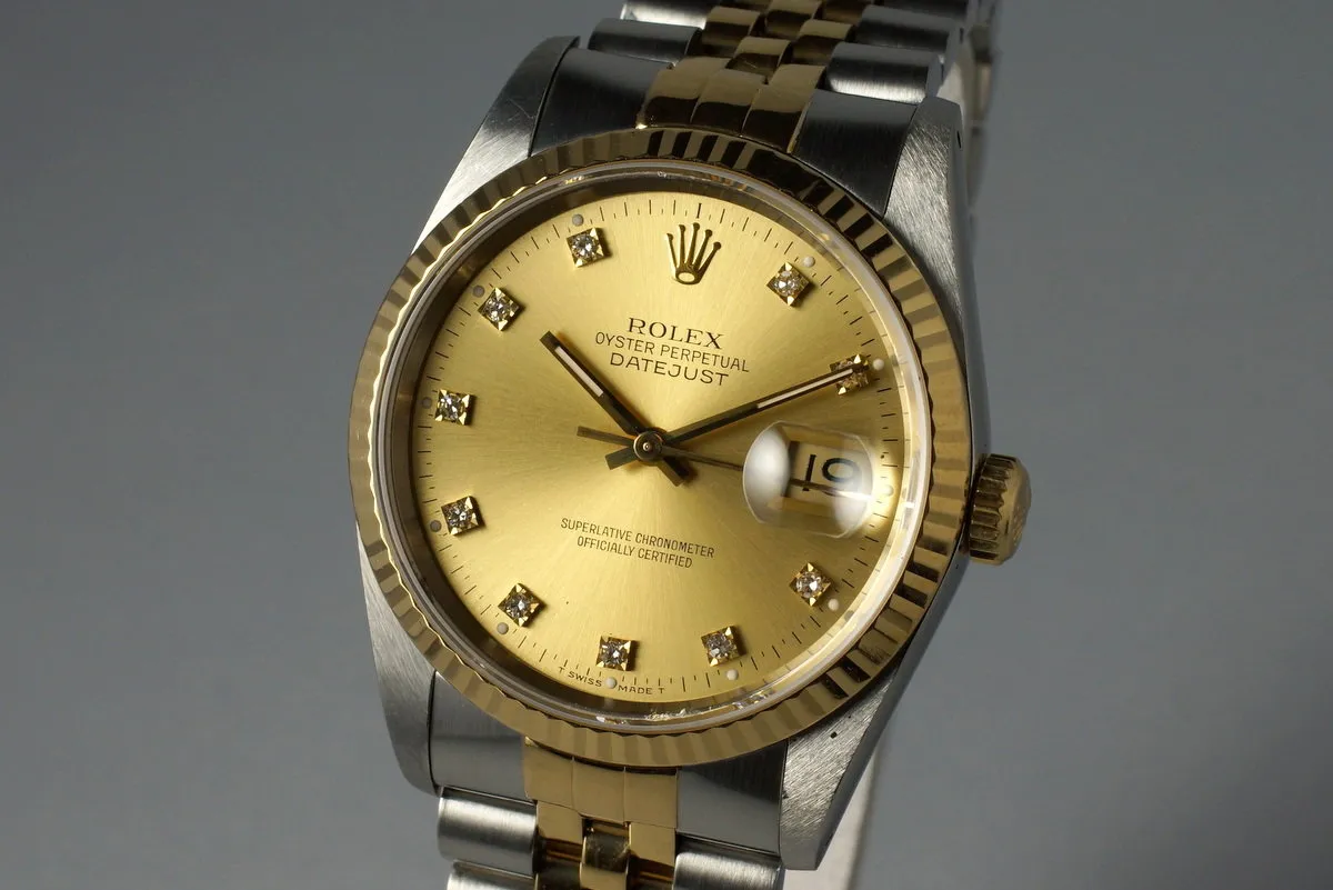 1990 Rolex Two Tone DateJust 16233 with Factory Champagne Diamond Dial