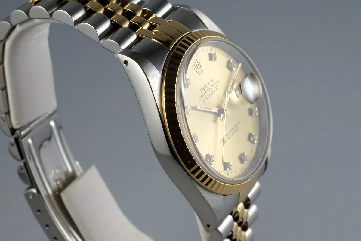 1990 Rolex Two Tone DateJust 16233 with Factory Champagne Diamond Dial