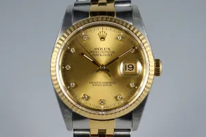 1990 Rolex Two Tone DateJust 16233 with Factory Champagne Diamond Dial