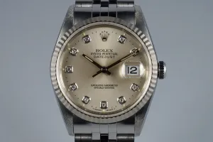 1995 Rolex DateJust 16234 Factory Diamond Silver Dial with Papers