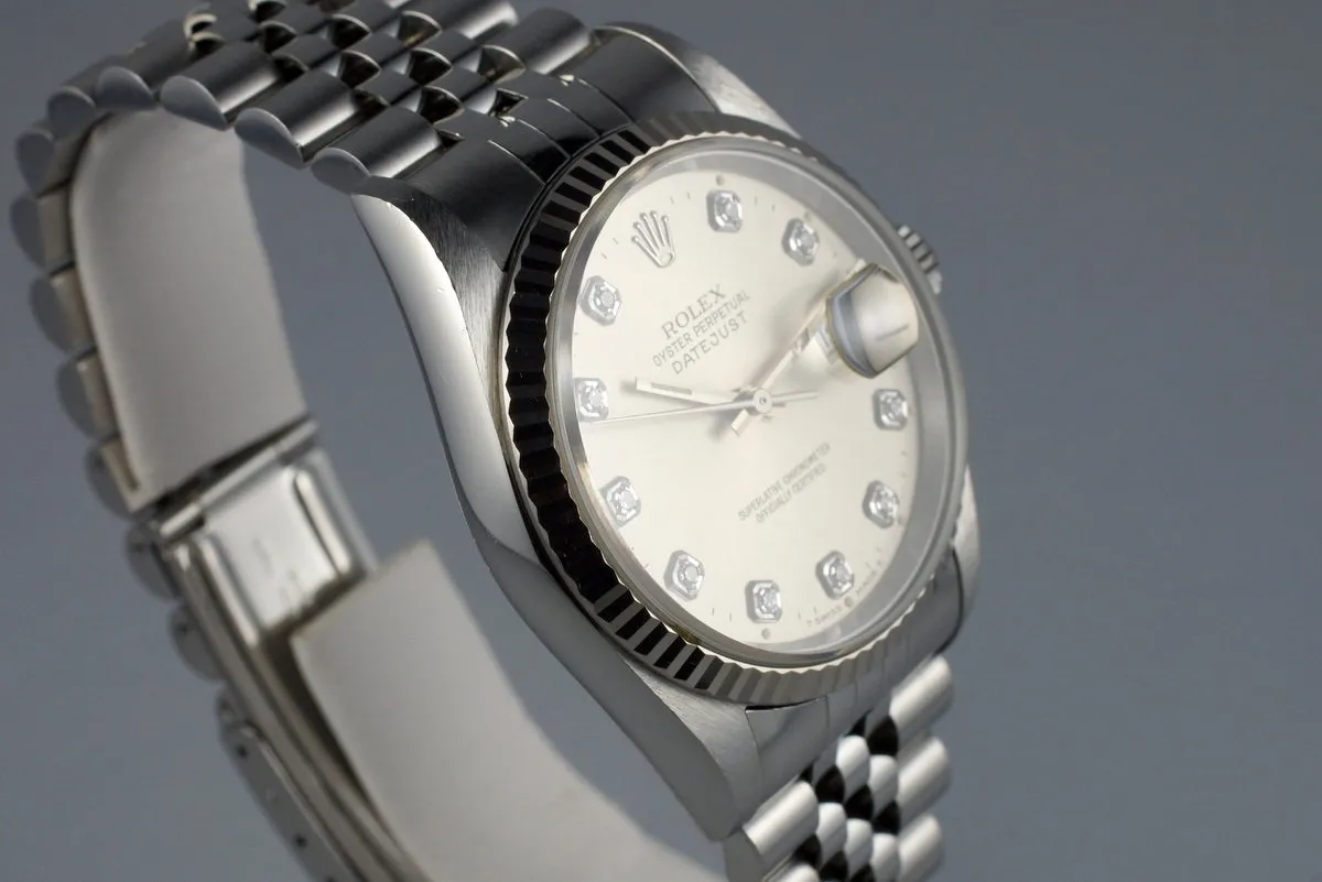 1995 Rolex DateJust 16234 Factory Diamond Silver Dial with Papers