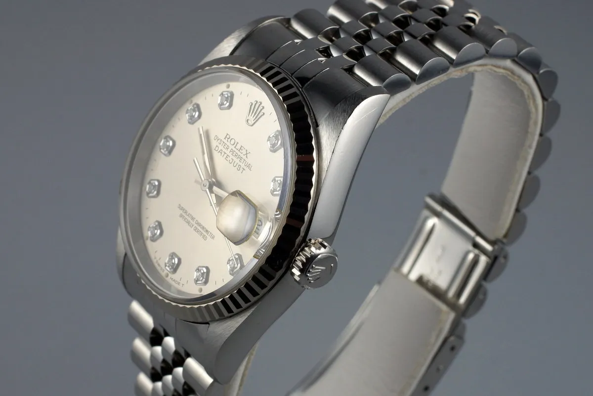 1995 Rolex DateJust 16234 Factory Diamond Silver Dial with Papers