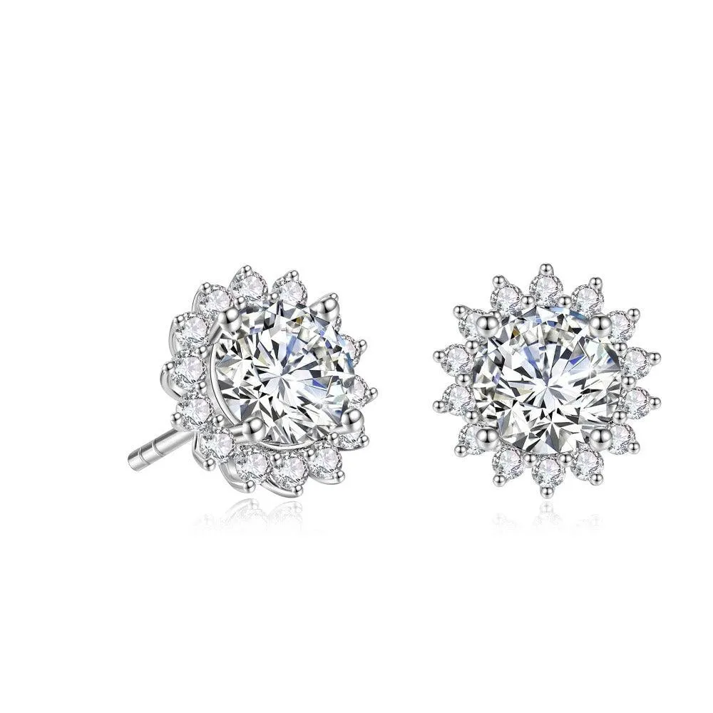 2 Ctw. Sunflower Round Moissanite Stud Earrings