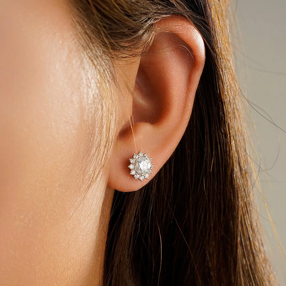 2 Ctw. Sunflower Round Moissanite Stud Earrings