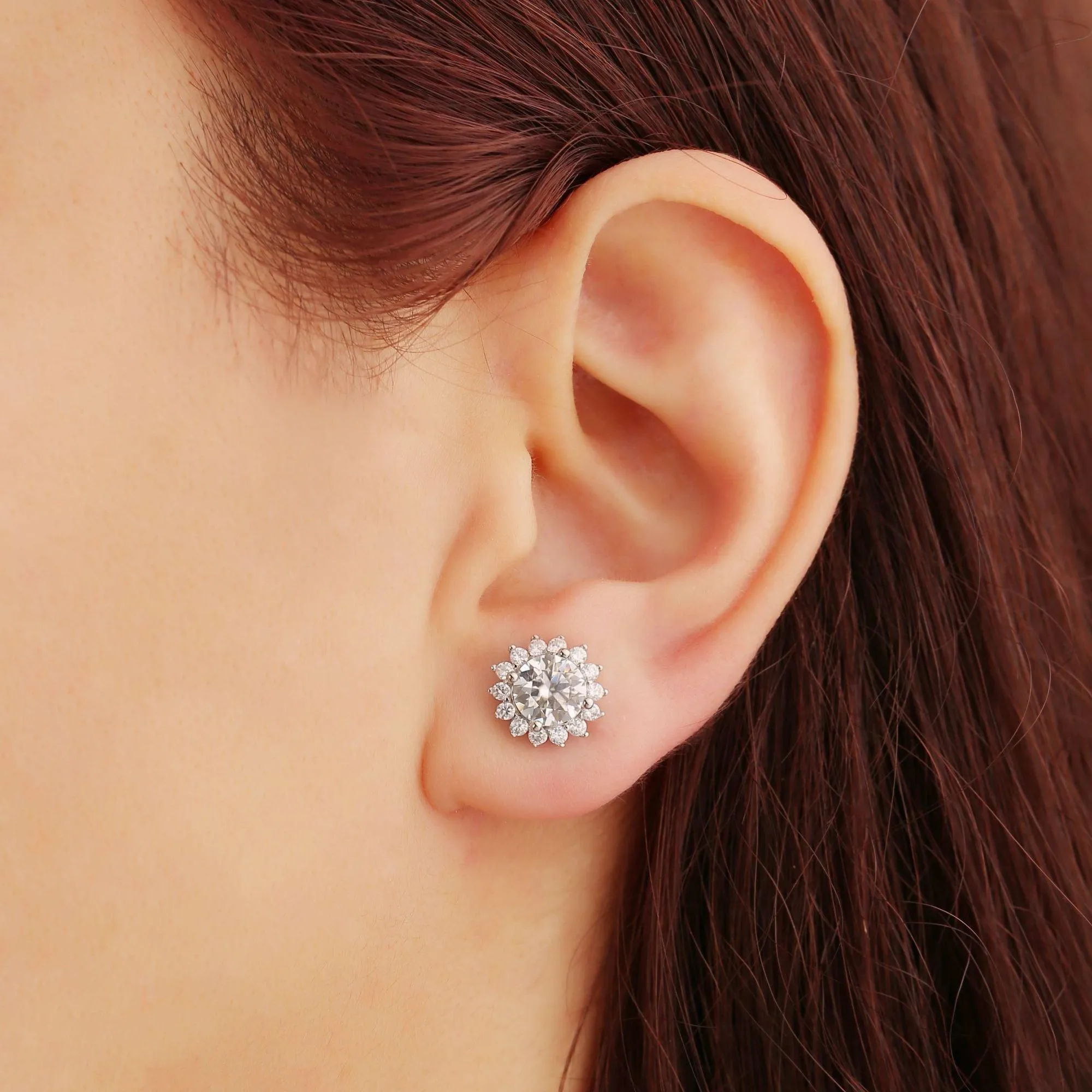 2 Ctw. Sunflower Round Moissanite Stud Earrings