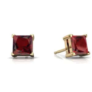 24k Yellow Gold Plated 2 Cttw Garnet Princess Cut Stud Earrings