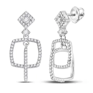 3/8cttw Diamond Dangle Square Stud Earrings 10k White Gold Screw Back