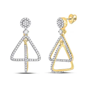 3/8Cttw Diamond Womens Dangle Triangles Stud Earrings 10k White Gold Screw Back