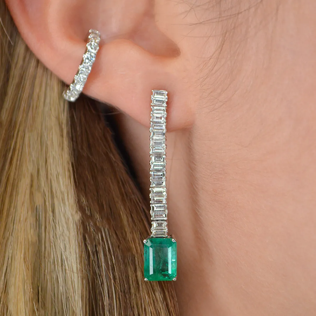 5.9ct Diamond Emerald 18K Gold Dangle Drop Earrings