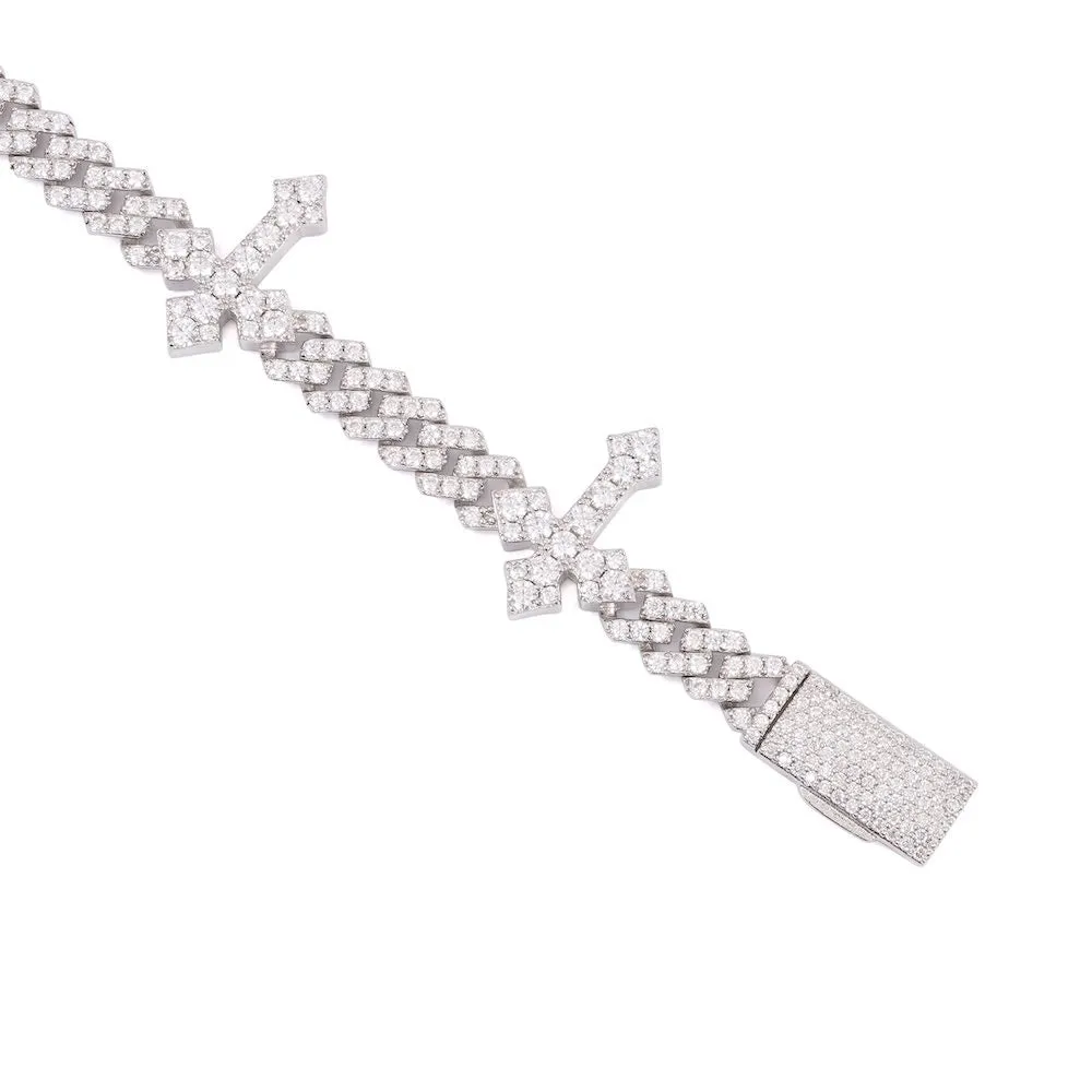 6MM Moissanite Cross Cuban Link Bracelet 14K Gold