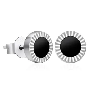 8mm Black Diamond Agate Round Stud Earrings in 925 Sterling Silver