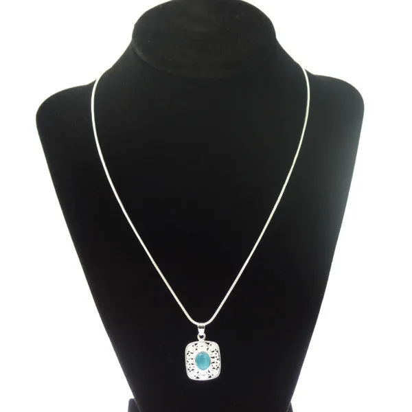 925 Sterling Silver Necklace with Ocean Blue Stone