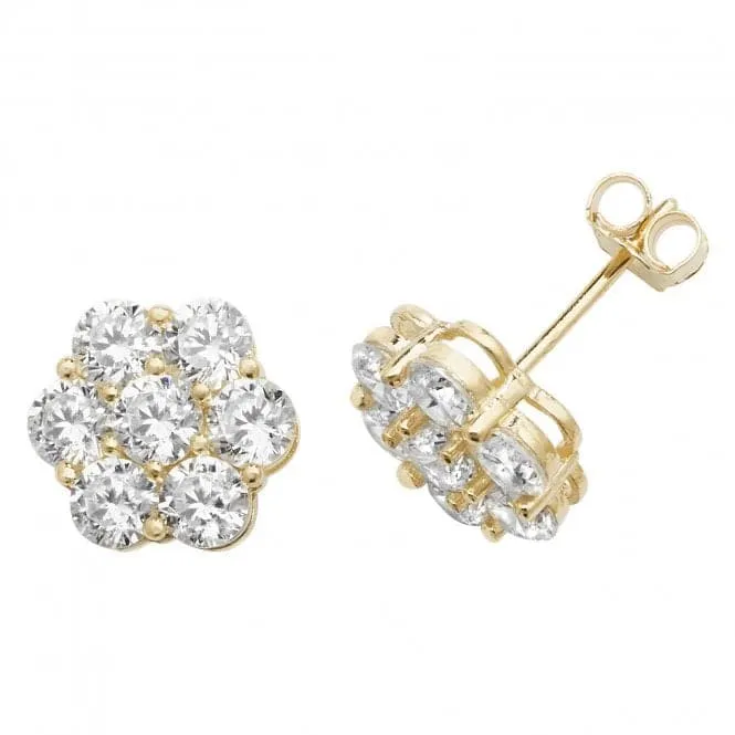 9ct Yellow Gold Zirconia Flower Stud Earrings ES530