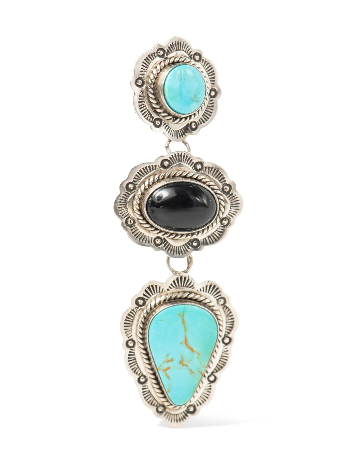 Aaron Toadlena Sterling Silver Turquoise Onyx Clip On Earrings Blue Black