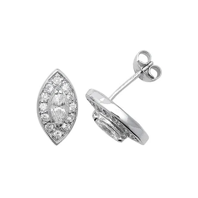 Acotis Silver Stud Earrings Oval Zirconia G5013