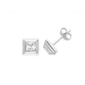 Acotis Silver Stud Earrings Zirconia Square G51231