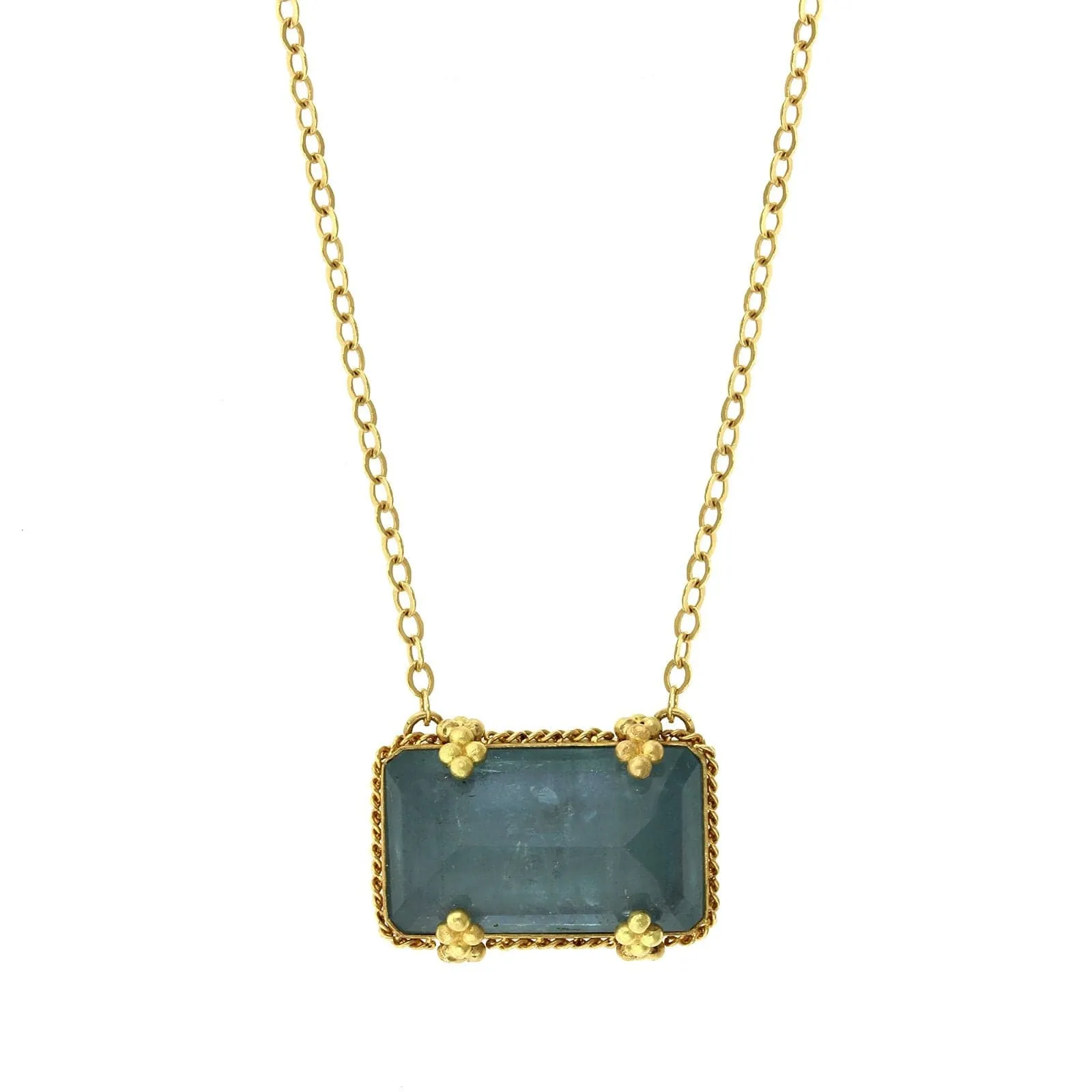 Amali 18K Yellow Gold Rectangular Aquamarine Necklace