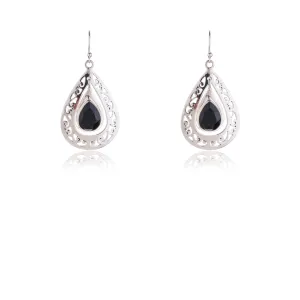 Ambuja, Black Onyx Drop Earrings, Sterling Silver