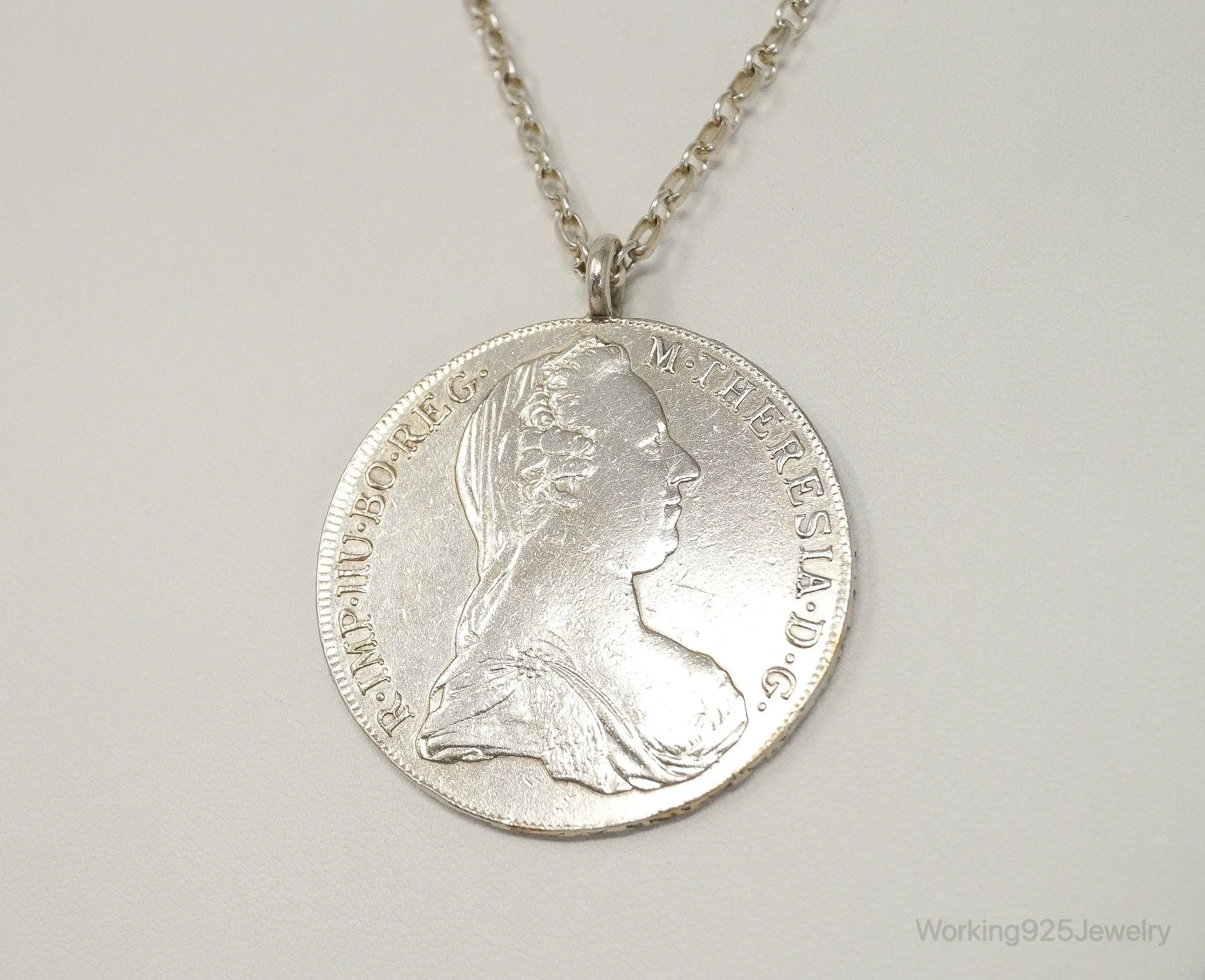 Antique 1780 M. Theresia Austrian Silver Thaler Coin Necklace