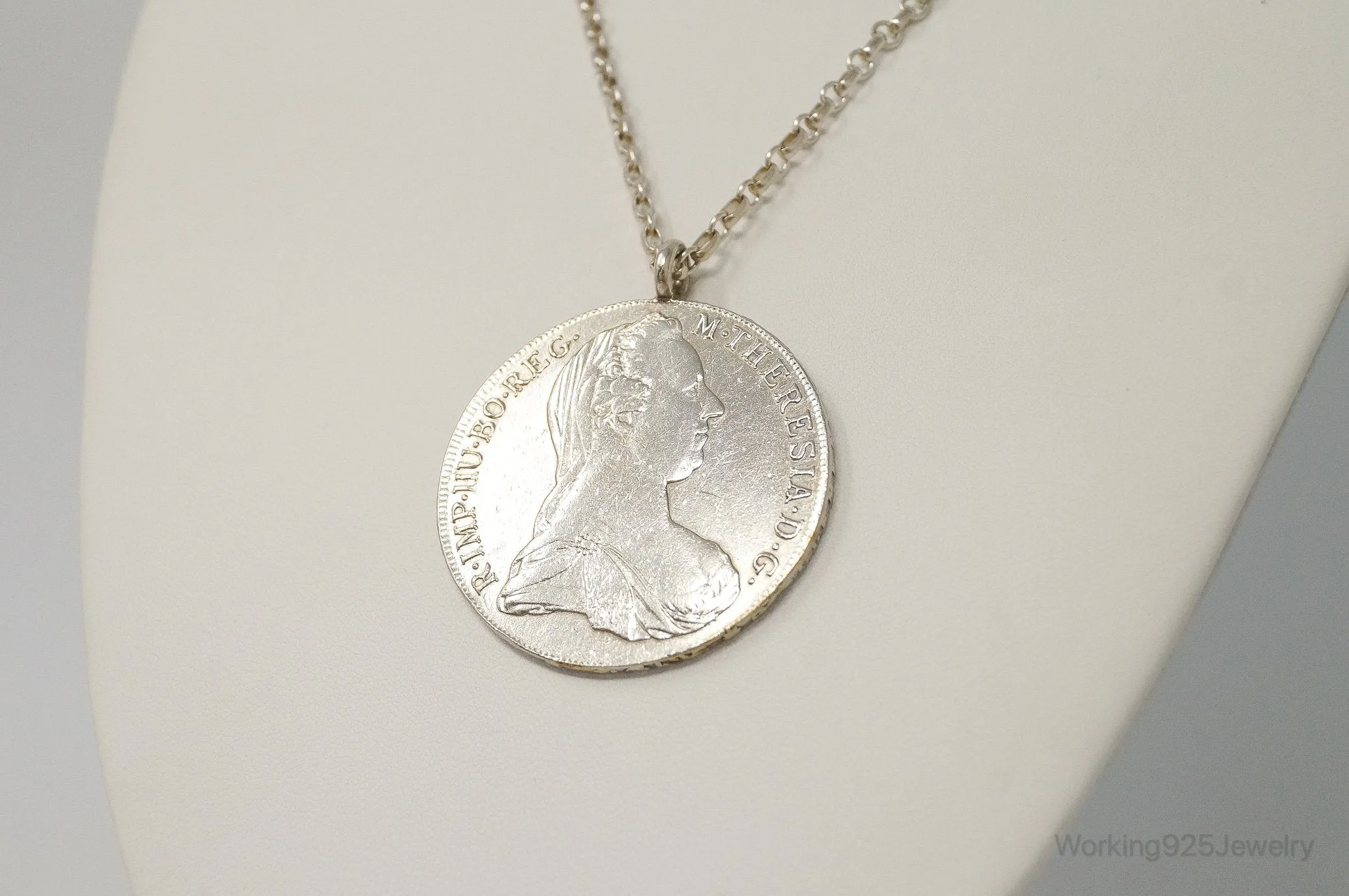 Antique 1780 M. Theresia Austrian Silver Thaler Coin Necklace