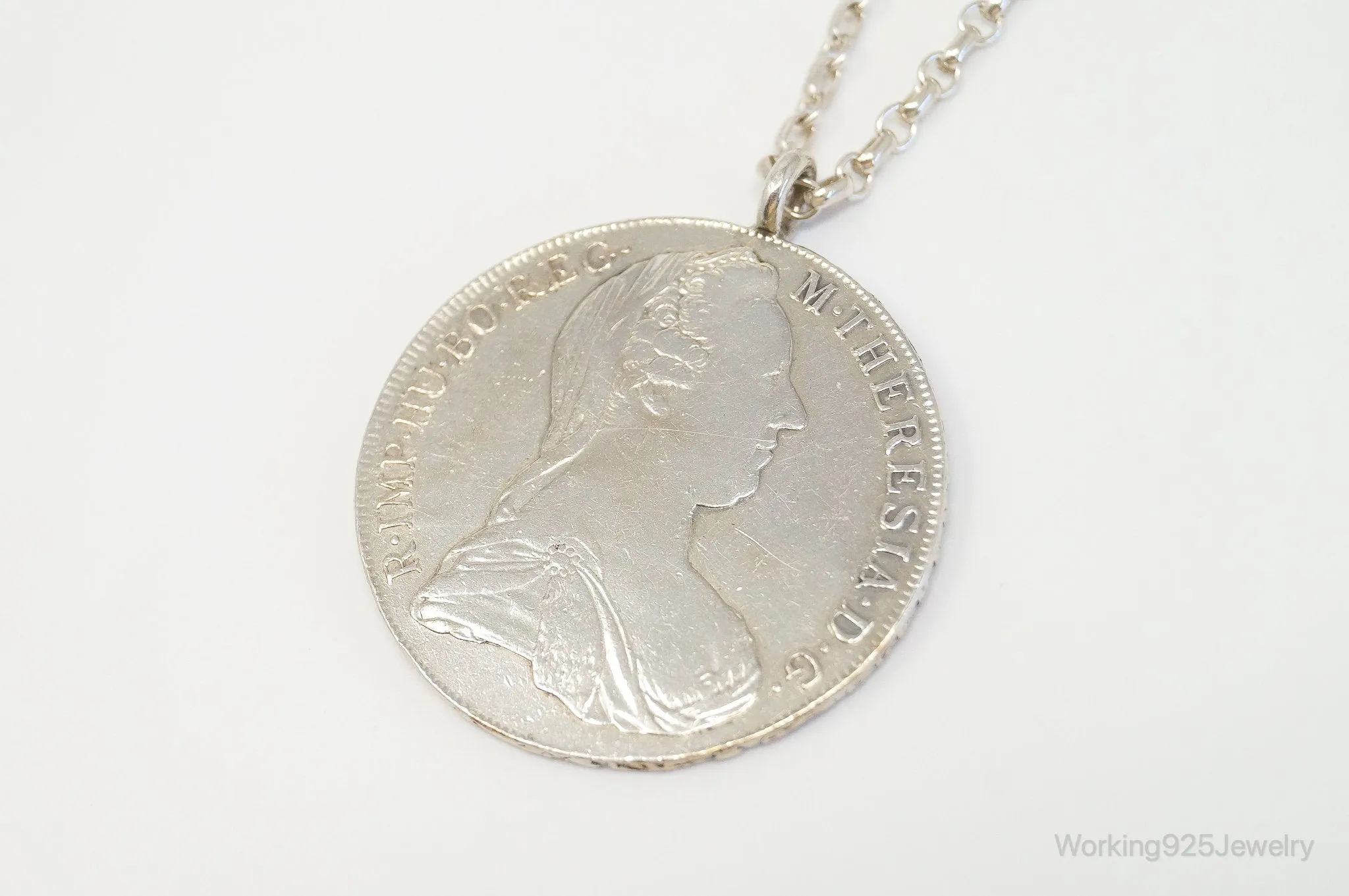 Antique 1780 M. Theresia Austrian Silver Thaler Coin Necklace