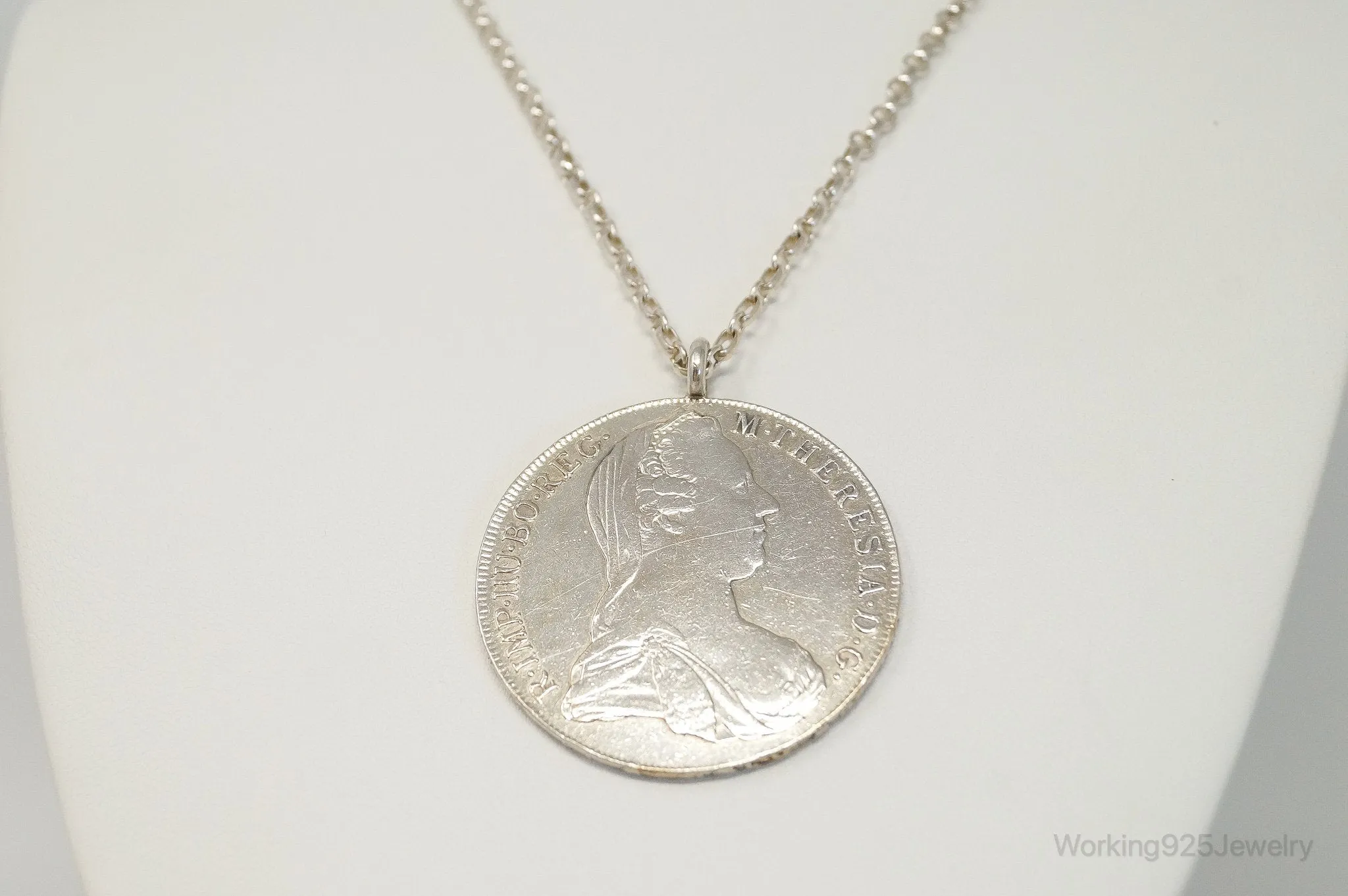 Antique 1780 M. Theresia Austrian Silver Thaler Coin Necklace