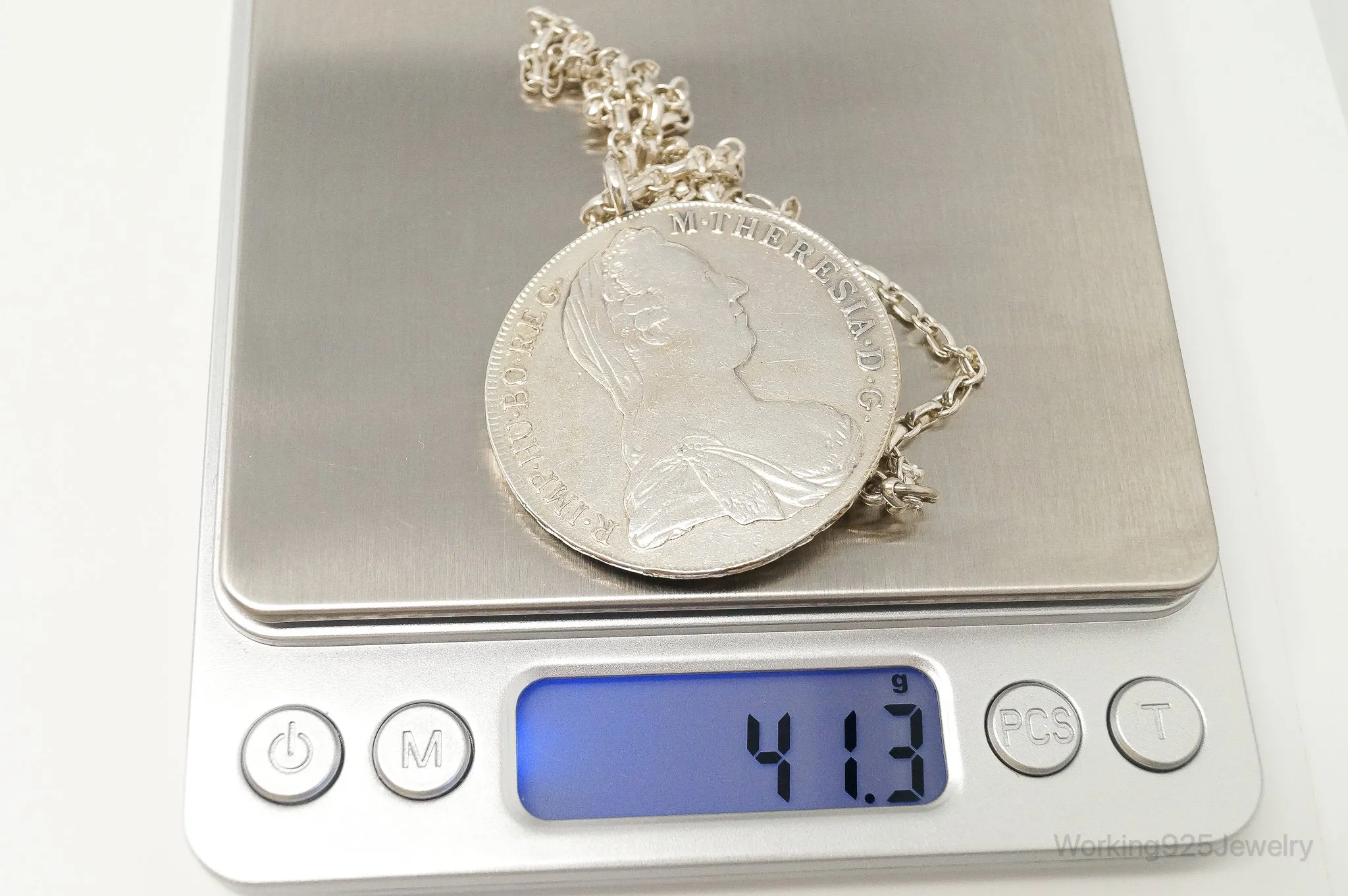 Antique 1780 M. Theresia Austrian Silver Thaler Coin Necklace