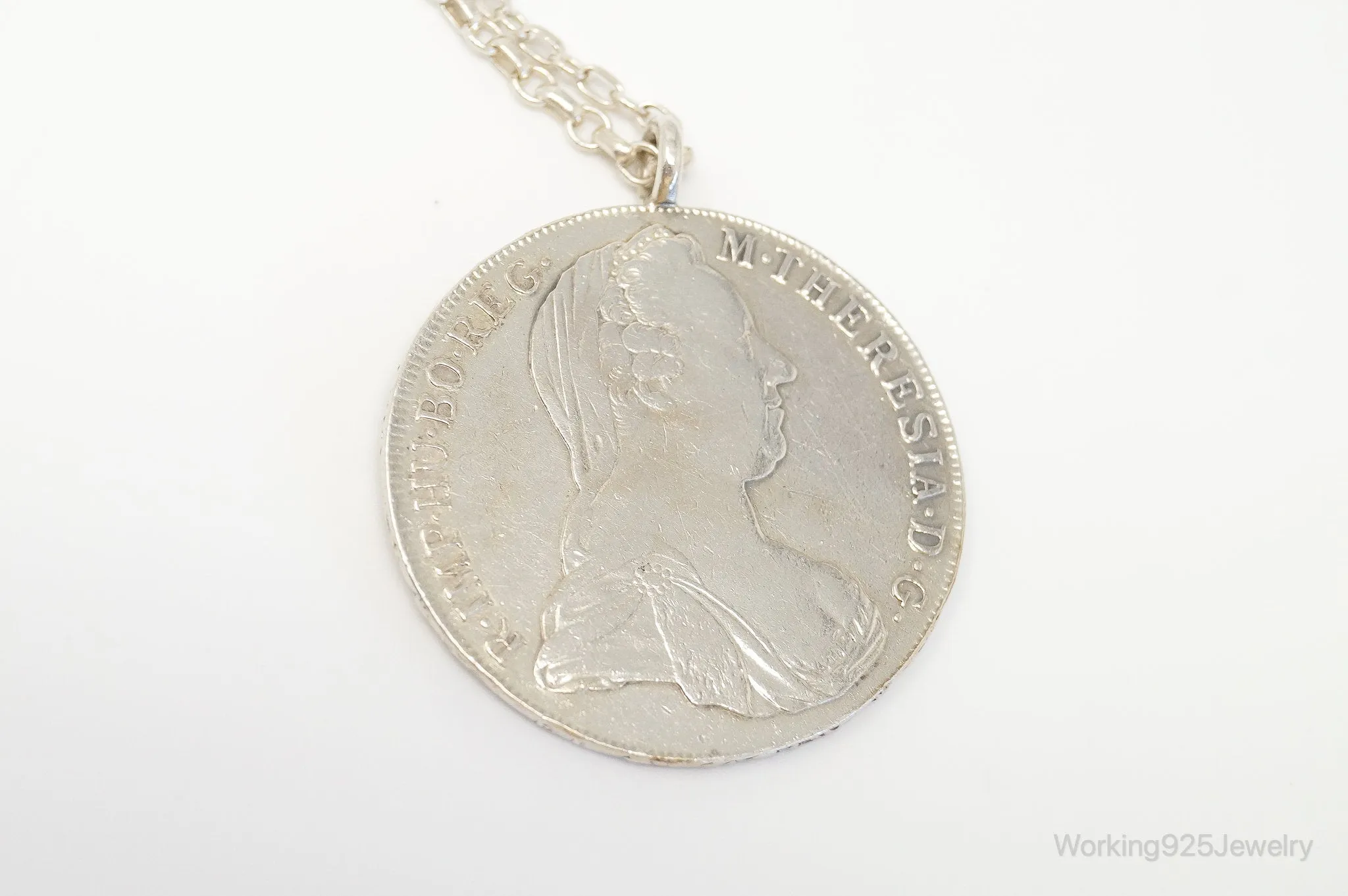 Antique 1780 M. Theresia Austrian Silver Thaler Coin Necklace