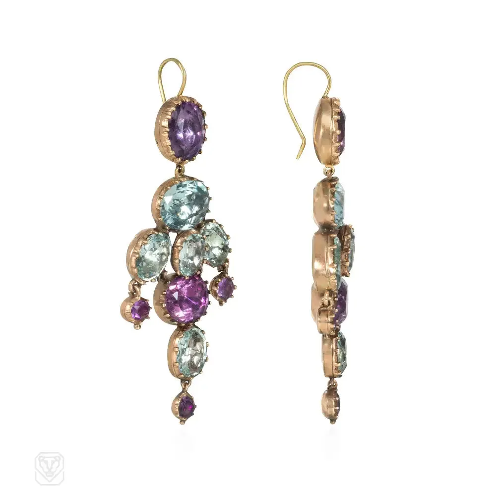 Antique amethyst and aquamarine demi-parure