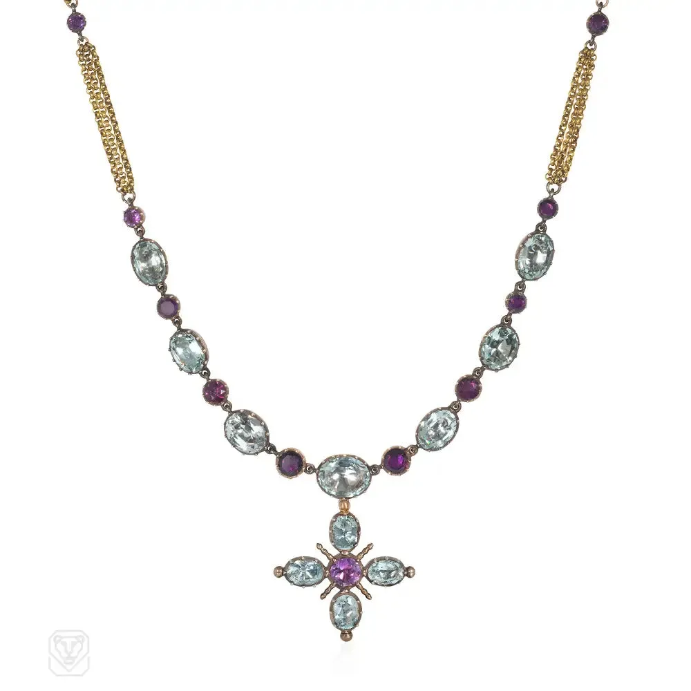 Antique amethyst and aquamarine demi-parure