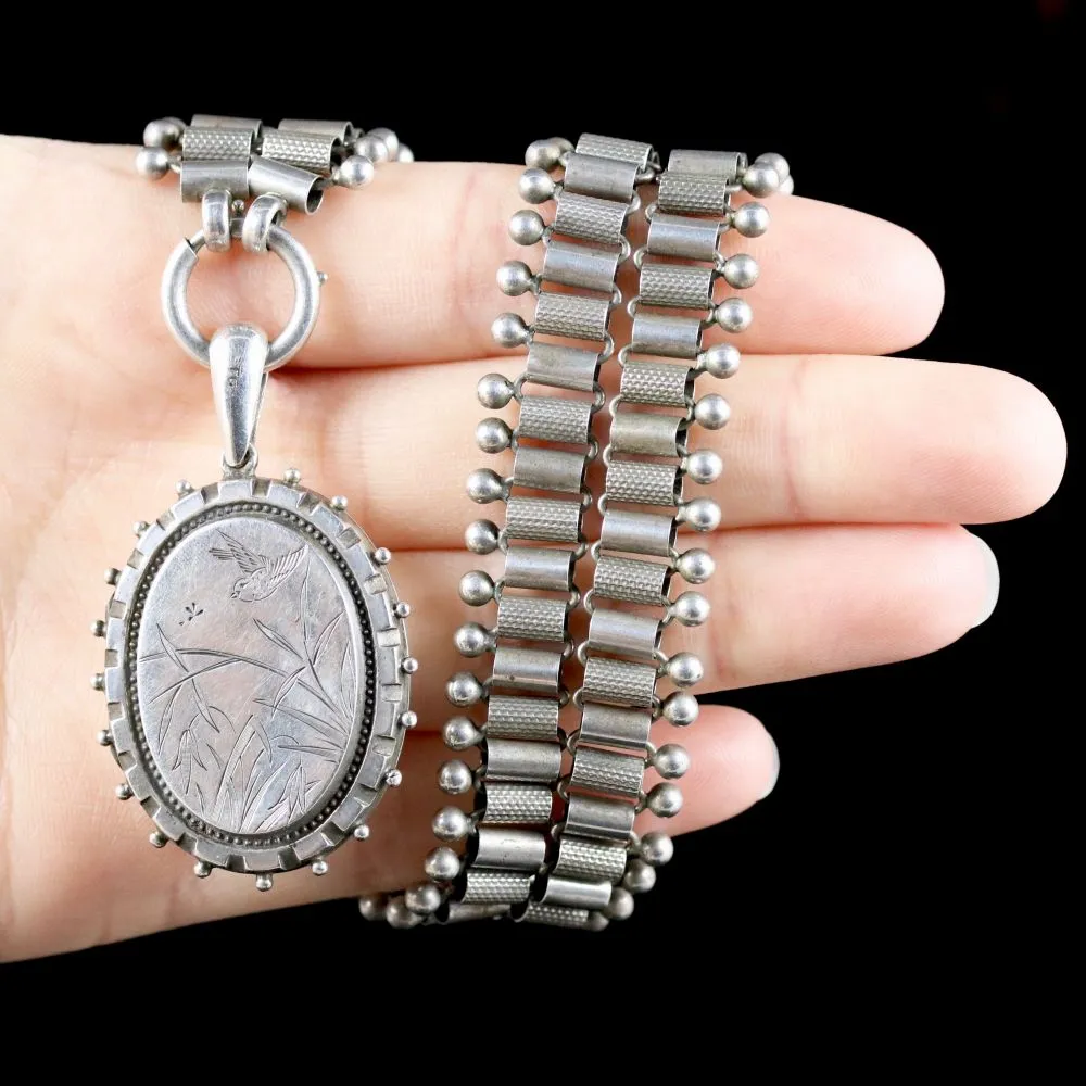 Antique Edwardian Silver Locket And Collar Dated 1905