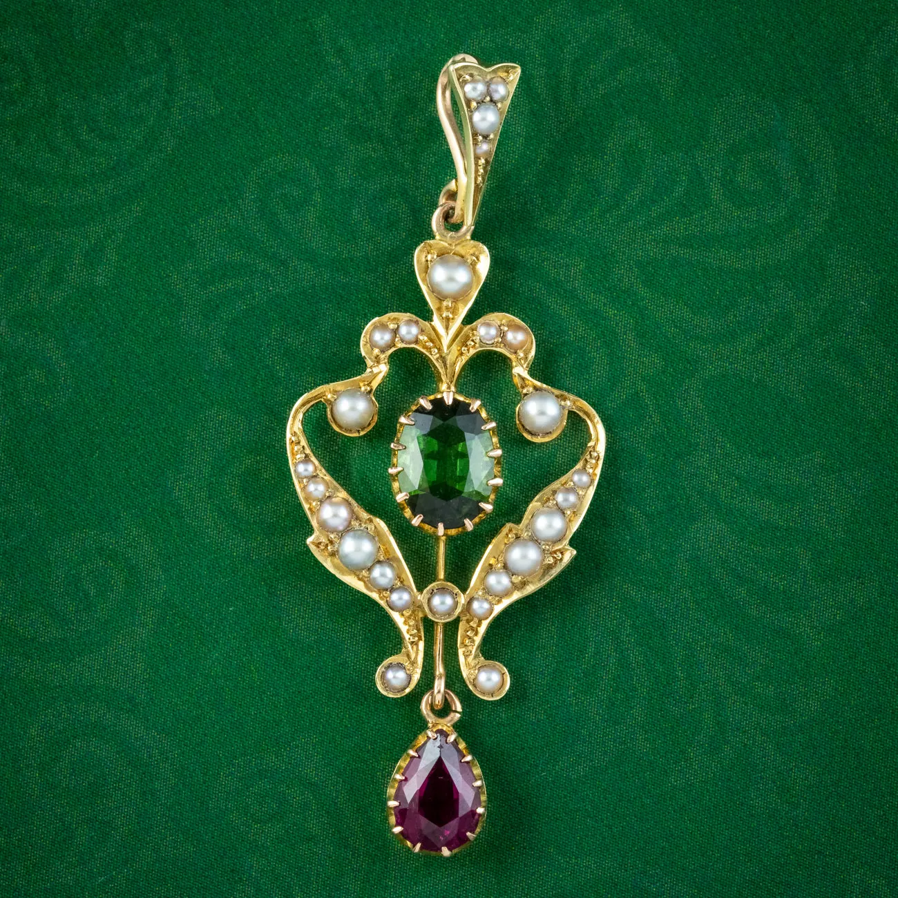 Antique Edwardian Suffragette Pendant Pearl Almandine And Green Garnet