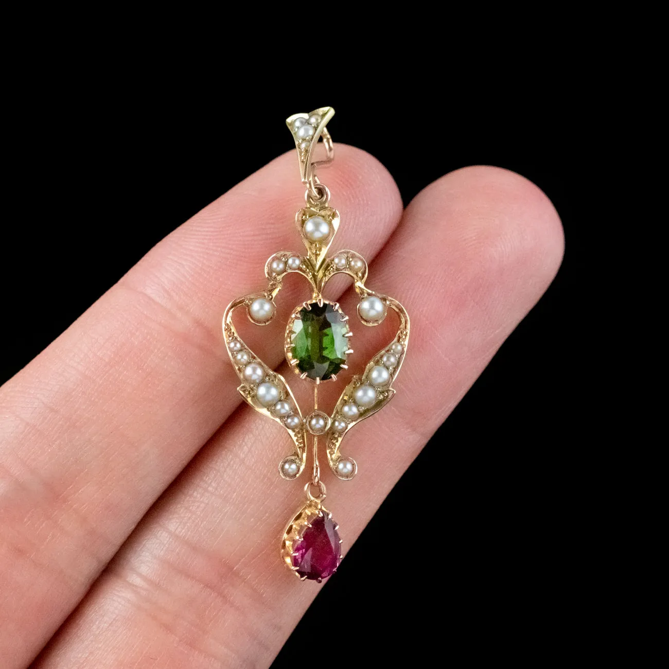 Antique Edwardian Suffragette Pendant Pearl Almandine And Green Garnet