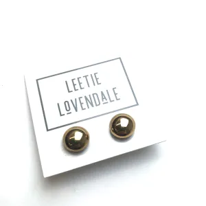 Antique Gold Metallic Small Retro Button Stud Earrings