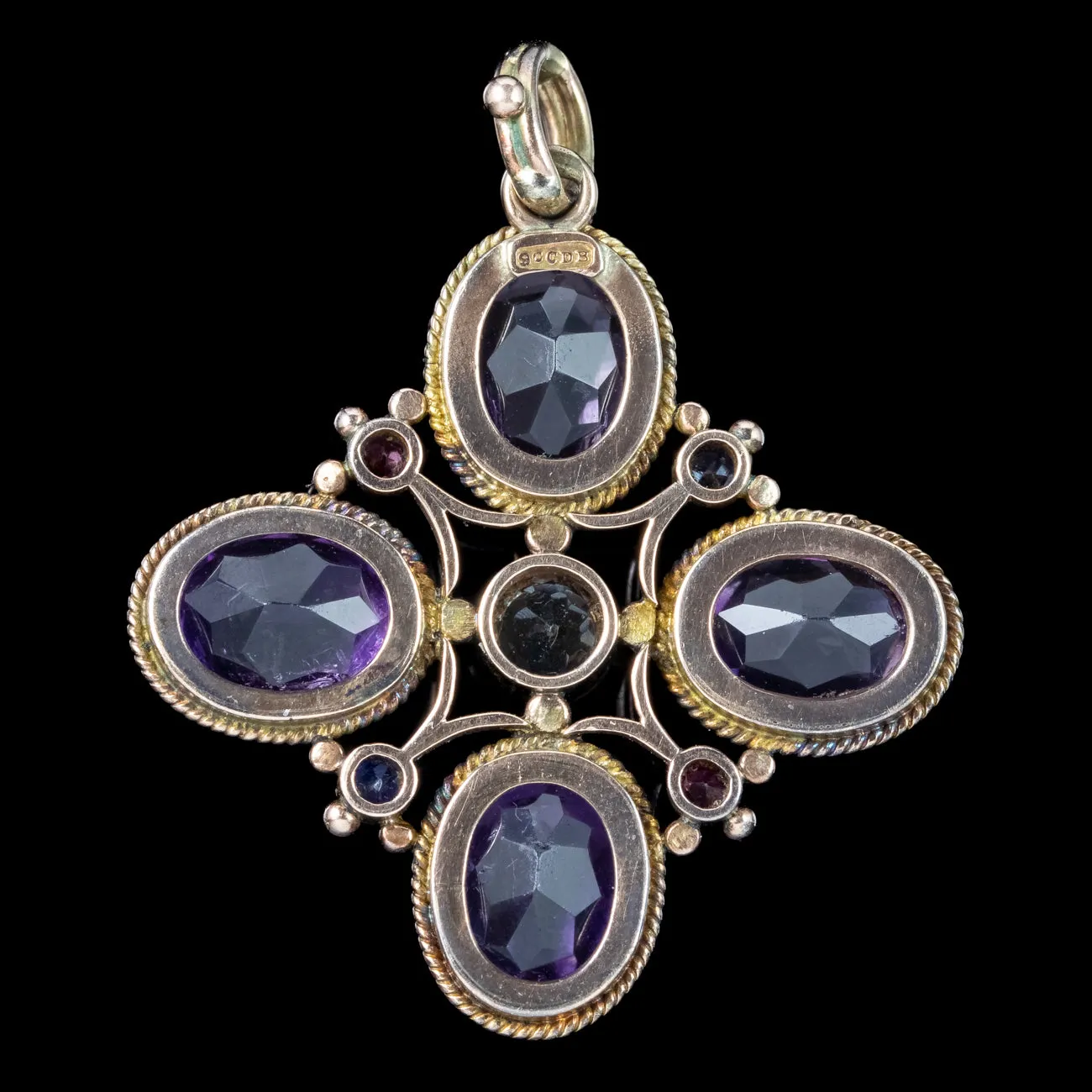 Antique Victorian Amethyst Topaz Aquamarine Pendant 9ct Gold