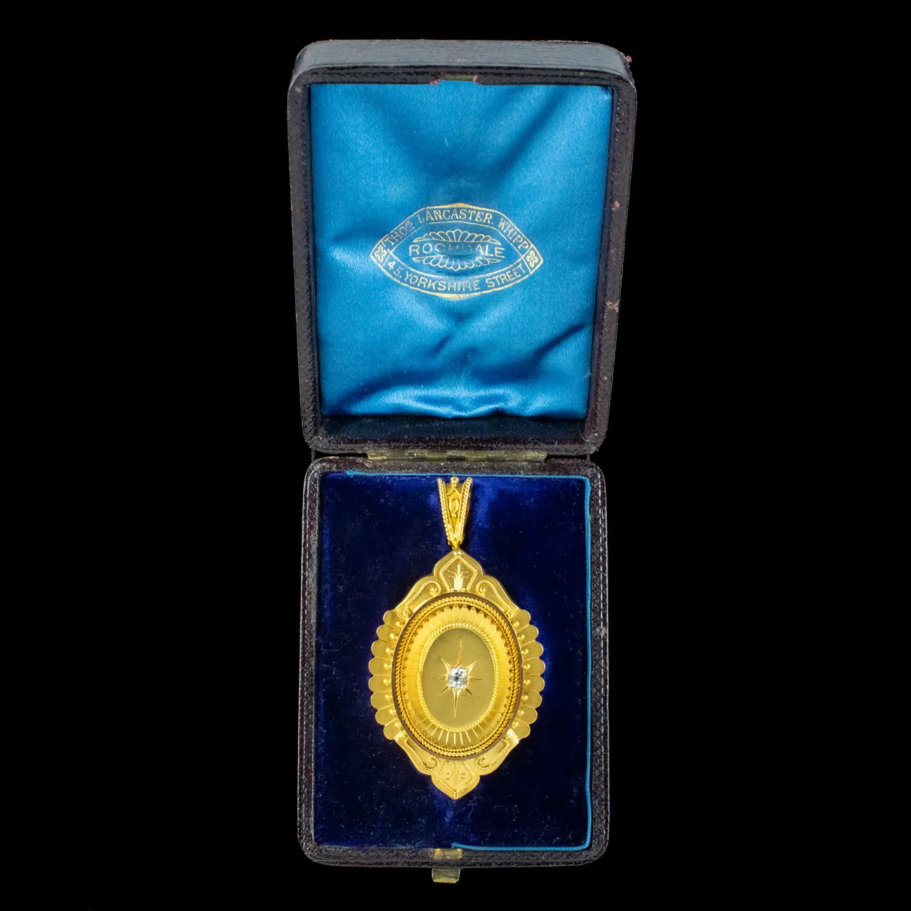 Antique Victorian Diamond Etruscan Revival Locket 18ct Gold With Box