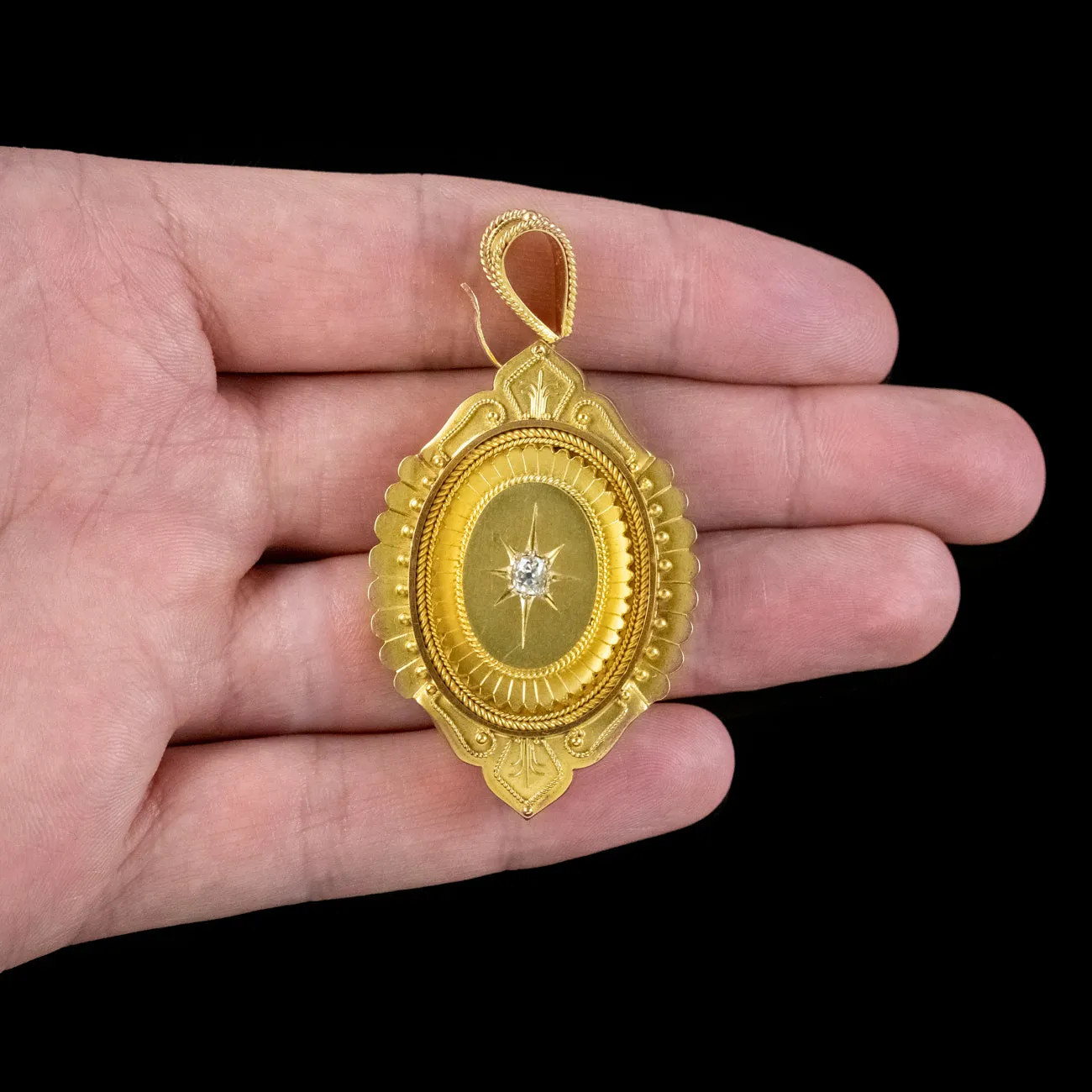 Antique Victorian Diamond Etruscan Revival Locket 18ct Gold With Box