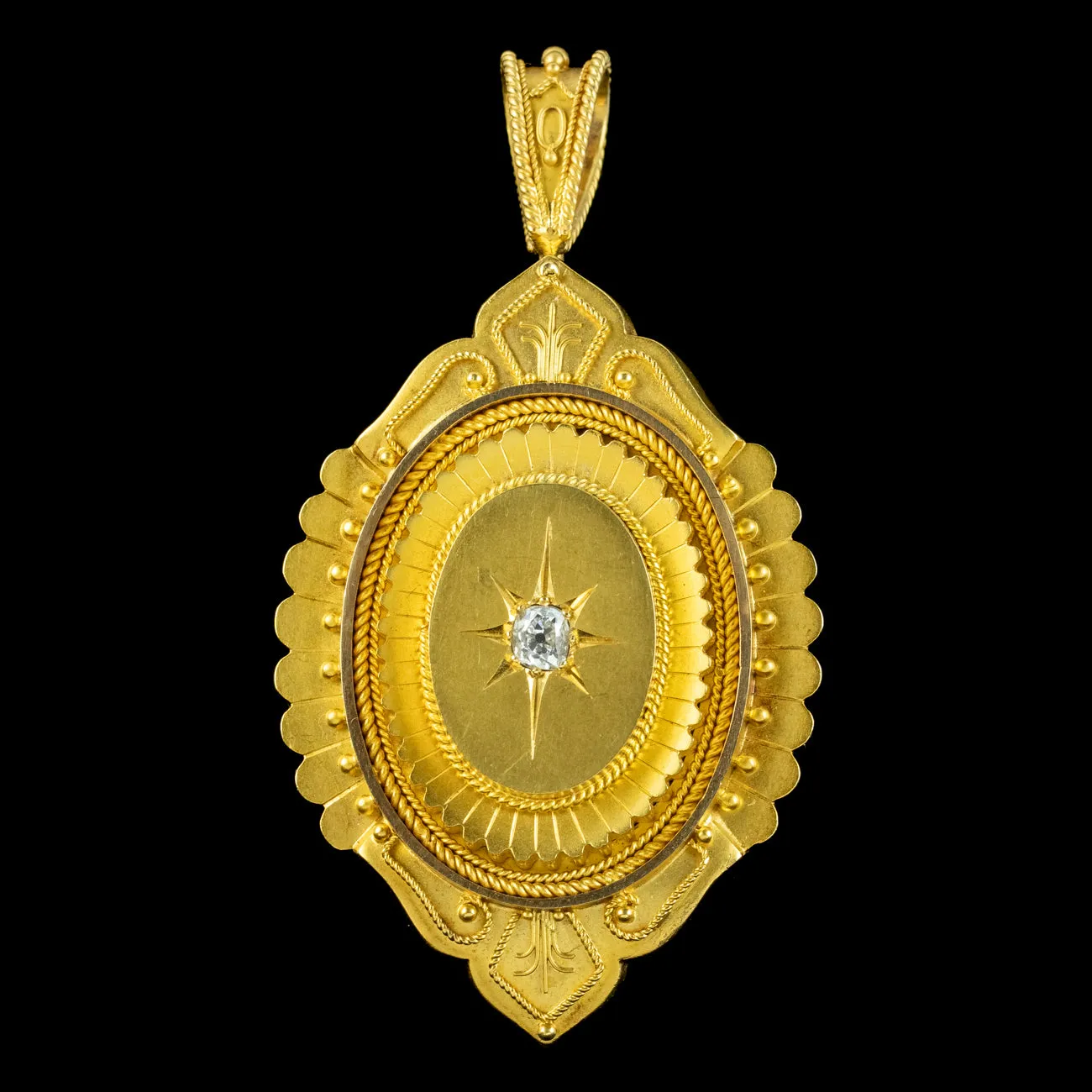 Antique Victorian Diamond Etruscan Revival Locket 18ct Gold With Box