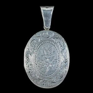 Antique Victorian Floral Locket Sterling Silver Circa 1880