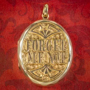 Antique Victorian Forget Me Not Locket Gold Back And Front